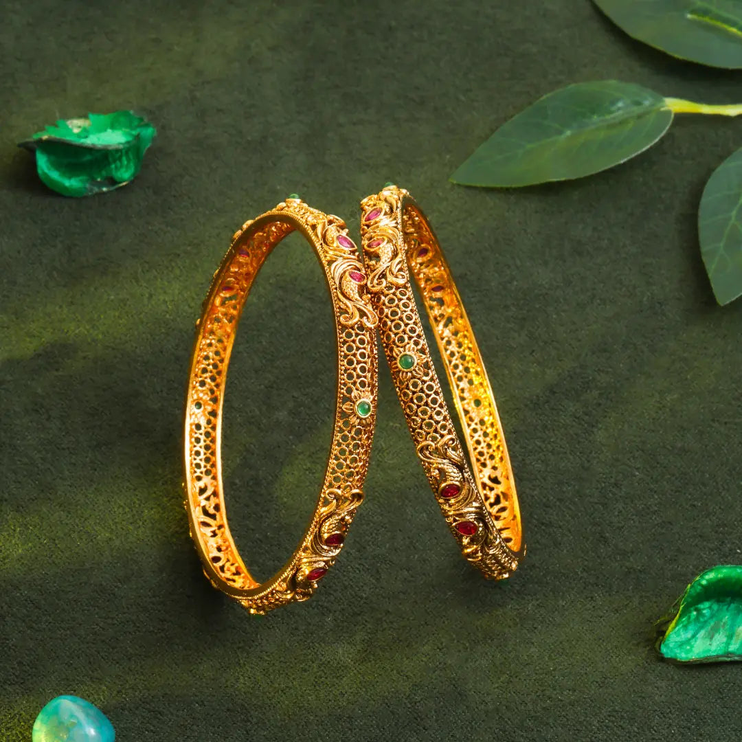 Regal Peacock Gold-Plated Antique Bangles V-864