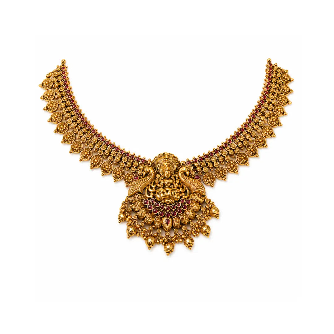 Swarna Kamalam Manga Haar Short Necklace Set | Gold-Plated Temple K-1893