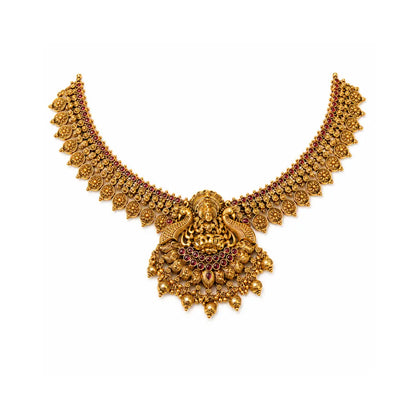 Swarna Kamalam Manga Haar Short Necklace Set | Gold-Plated Temple K-1893