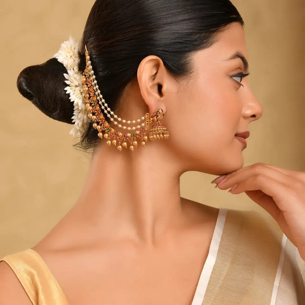 Graceful Lotus Design Gold-Plated Ear Chain N-753