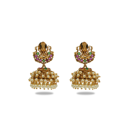 Antique Temple Laxmi Jhumka with Pearl Drops R-1645