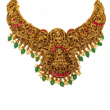 Rukmini Archana Haar Short Necklace Set | Gold-Plated Temple Jewellery J-1135