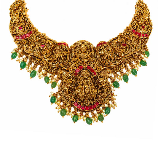 Rukmini Archana Haar Short Necklace Set | Gold-Plated Temple Jewellery J-1135