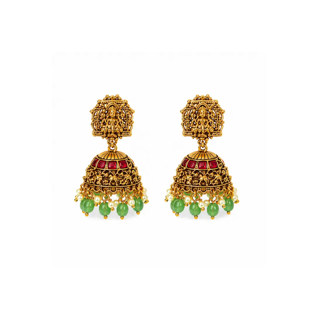 Rukmini Archana Haar Short Necklace Set | Gold-Plated Temple Jewellery J-1135