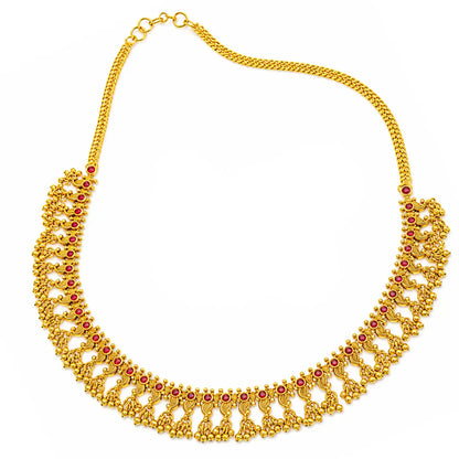 Navaratna Manga Haar Short Necklace Set | Gold-Plated Temple Jewellery