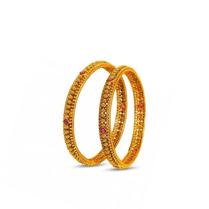 Bhuvana Rekha Kankana Paired Bangle | Gold-Plated Earth Line Temple Bangle