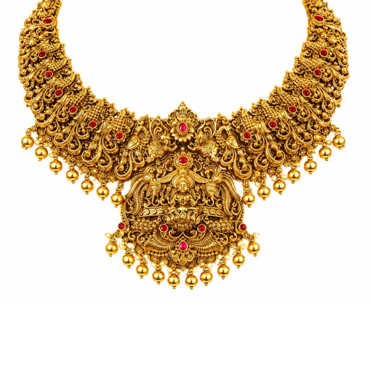 Pachi Swarna Muthu Mala Haar Short Necklace Set | Gold-Plated Temple J-1049