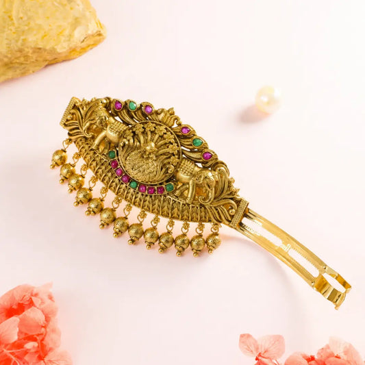 Gold-Plated Elephant & Peacock Finish Hair Clip V-131