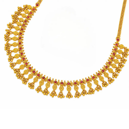 Meenakshi Pushpa Haar Short Necklace Set | Gold-Plated Temple Jewellery