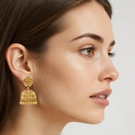 Majestic Peacock Antique Gold-Plated Jhumka R-1126