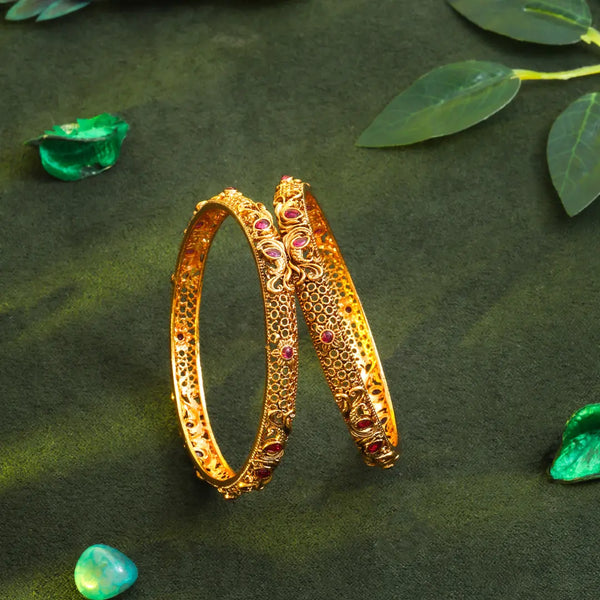 Regal Peacock Gold-Plated Antique Bangles V-864