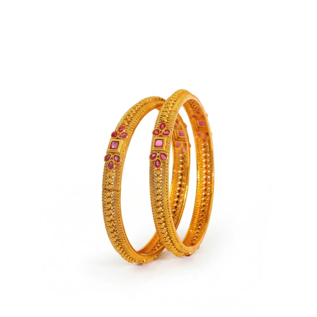 Lalita Tarangini Paired Bangle | Gold-Plated Goddess Wave Bangle Set V-2485