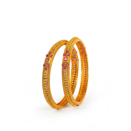 Lalita Tarangini Paired Bangle | Gold-Plated Goddess Wave Bangle Set V-2485