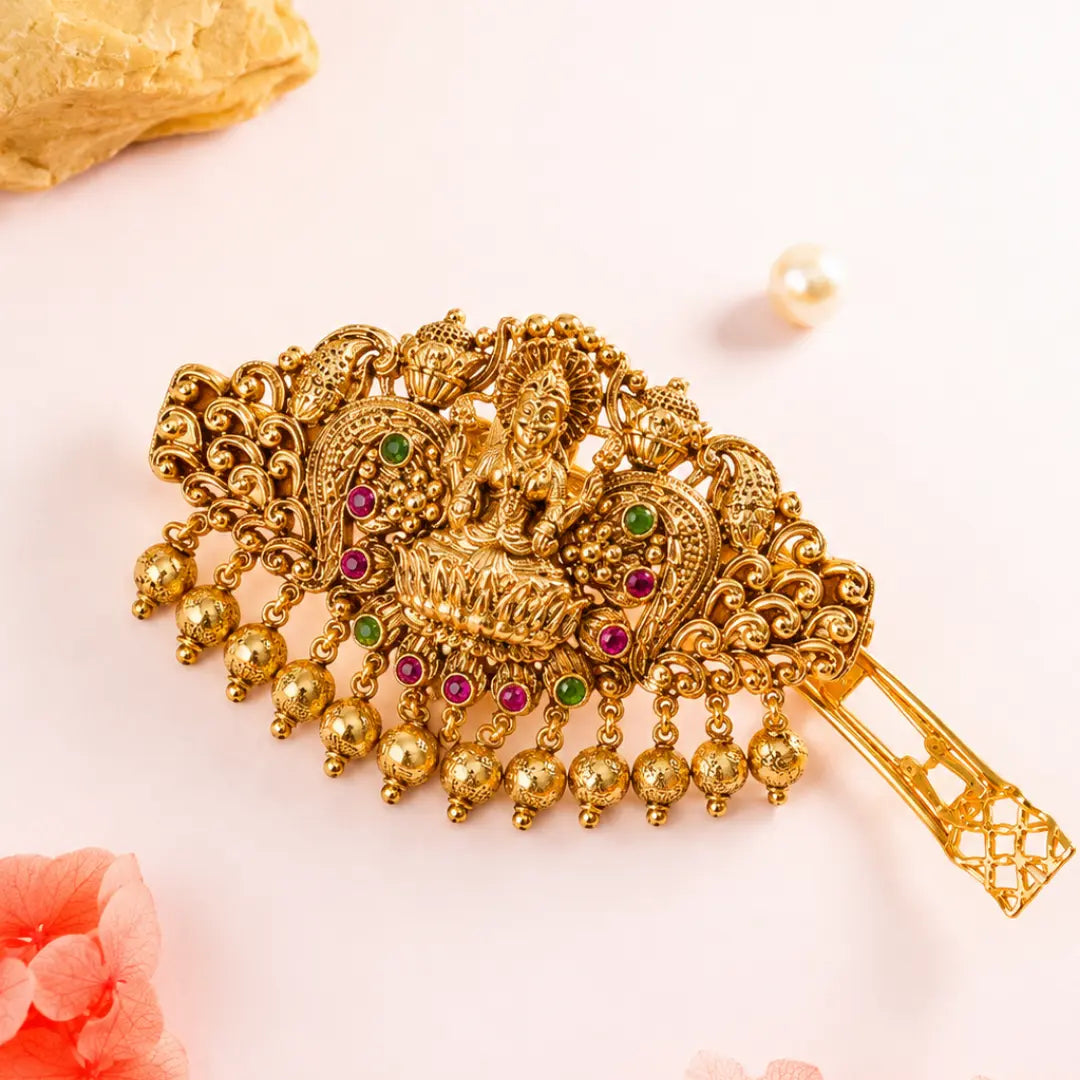 Ethnic Hair Clip with Intricate Temple Detailing V-166