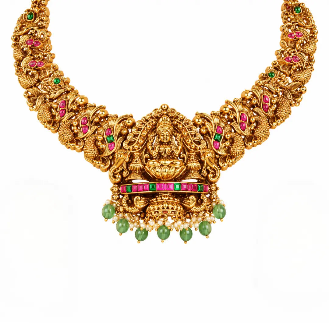 Shakti Mandala Kantha Short Necklace Set | Gold-Plated Temple Jewellery J-1051