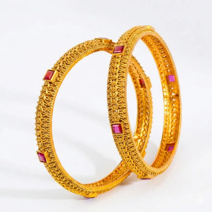 Bhavya Kankini Paired Bangle | Gold-Plated Grand Temple Bangle Set  V-2467