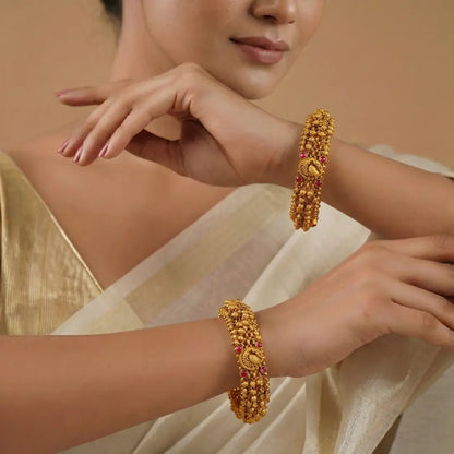 Chandra Valaya Kada Bangle | Gold-Plated Moon Temple Kada Bangle V-2390