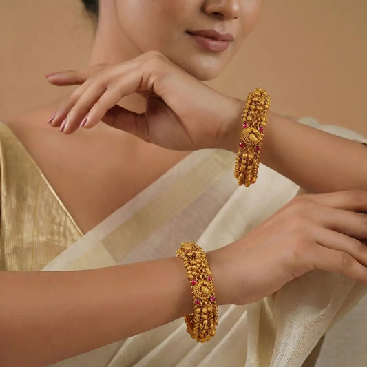 Chandra Valaya Kada Bangle | Gold-Plated Moon Temple Kada Bangle V-2390