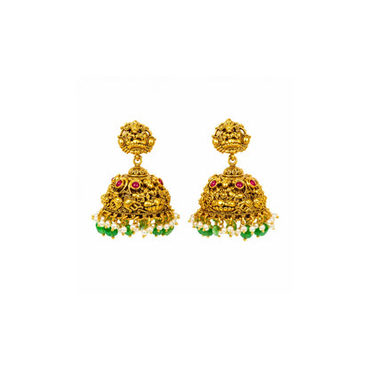 Temple Jewellery Pendant Set with Laxmi Design | Gold Plated Bridal Style J-1370