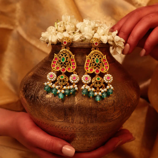 Ratnaveena Temple Jewellery Chandbali Earrings for Bridal Styling T-84