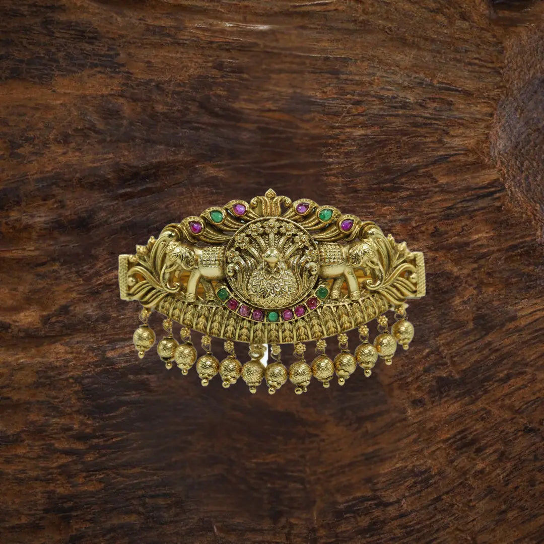 Gold-Plated Elephant & Peacock Design Hair Clip V-131