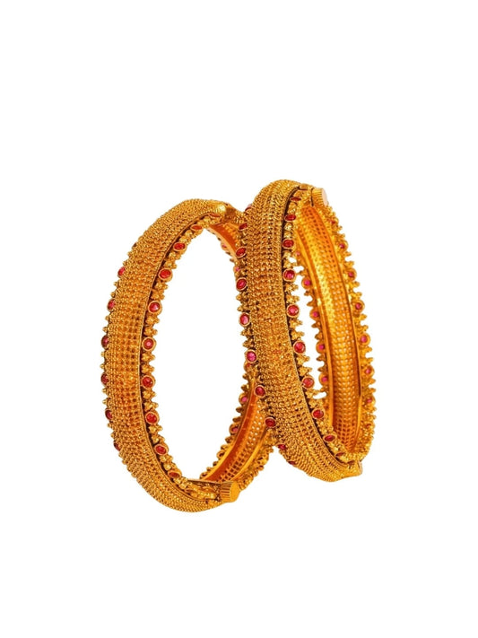 Antique Temple Gold platted Bangles with Ruby Stones V-2249