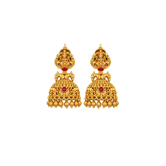 1 Gram Gold Plated Jhumka Earrings | Lakshmi Horse Lattice Dome