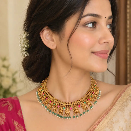 Soundarya Kasu Temple Jewellery Choker Set for Festive & Ethnic Wear J-703