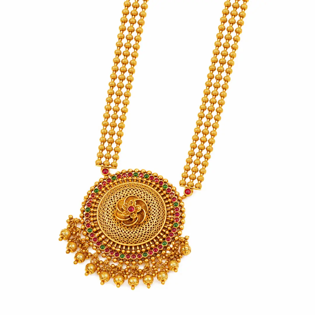 Antique Temple Pendant Set Traditional Gold-Plated V-642