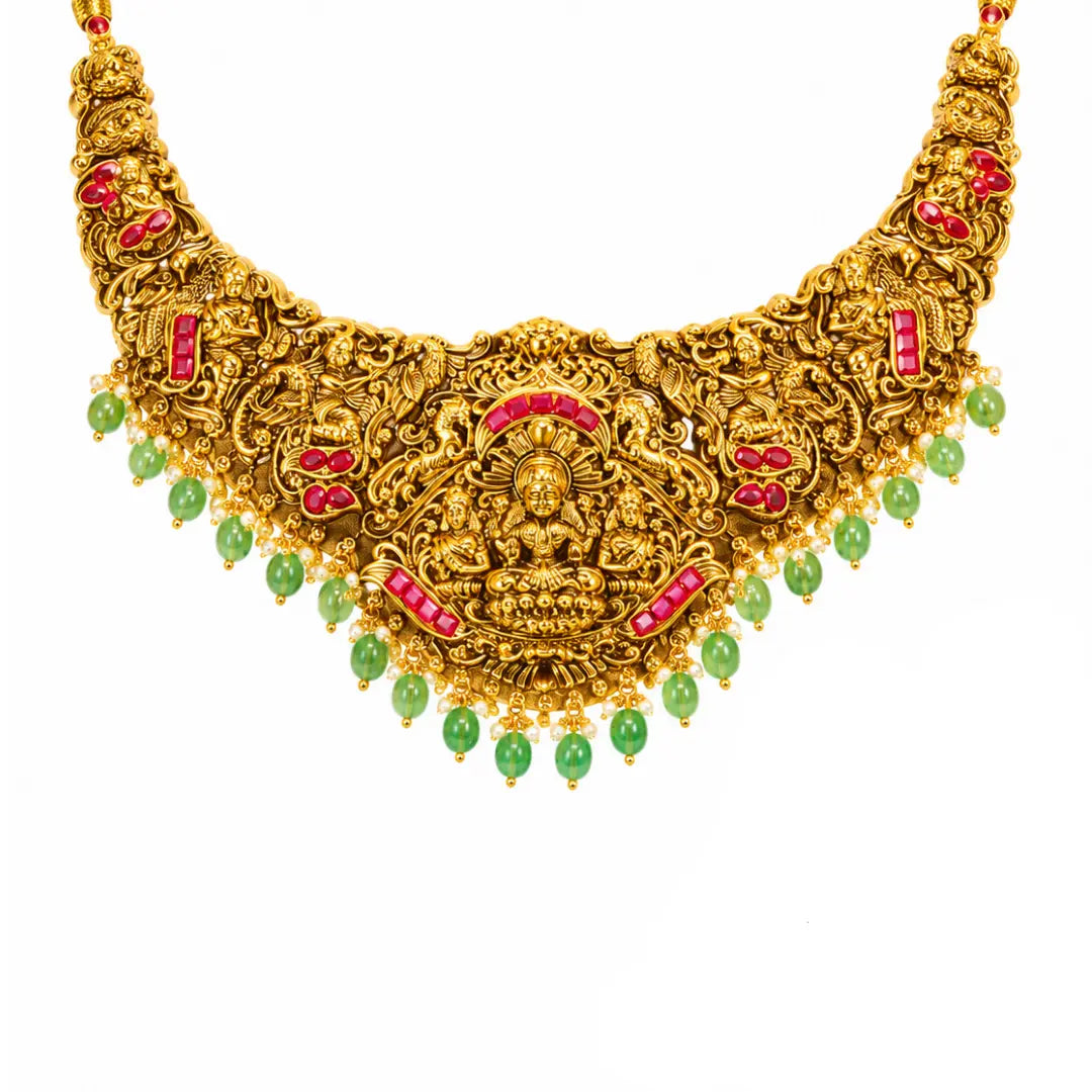 Andal Mangala Haar Short Necklace Set | Gold-Plated Temple Jewellery J-856