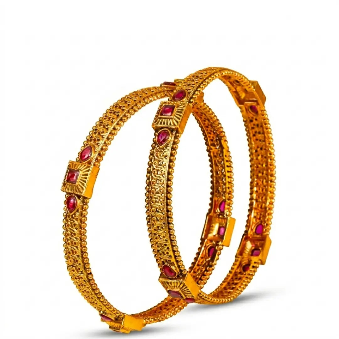 Mohini Manjari Paired Bangle | Gold-Plated Enchanting Blossom Bangle Set V-2471