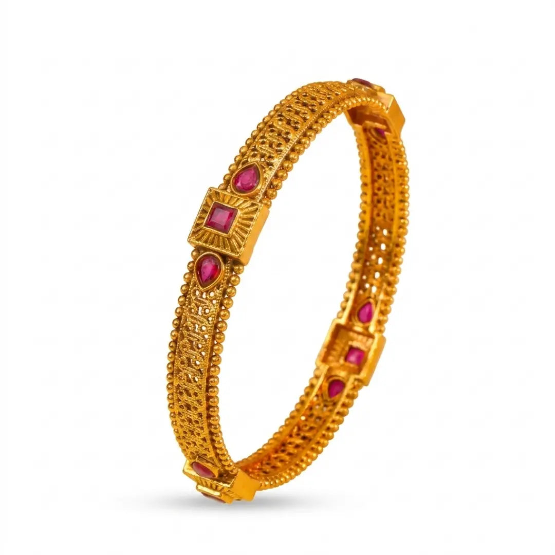 Mohini Manjari Paired Bangle | Gold-Plated Enchanting Blossom Bangle Set V-2471