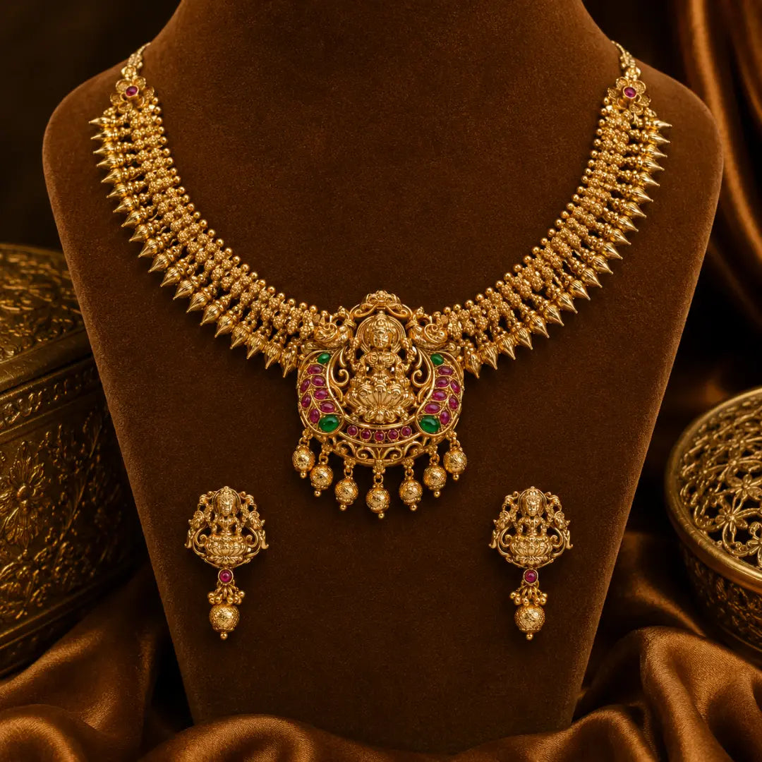Gold Lakshmi Temple Necklace Set K-1168