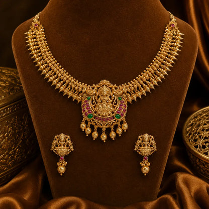 Gold Lakshmi Temple Necklace Set K-1168