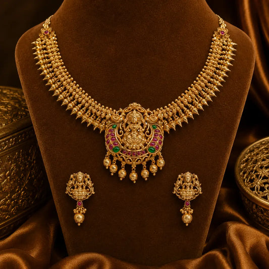 Gold Lakshmi Temple Necklace Set K-1168