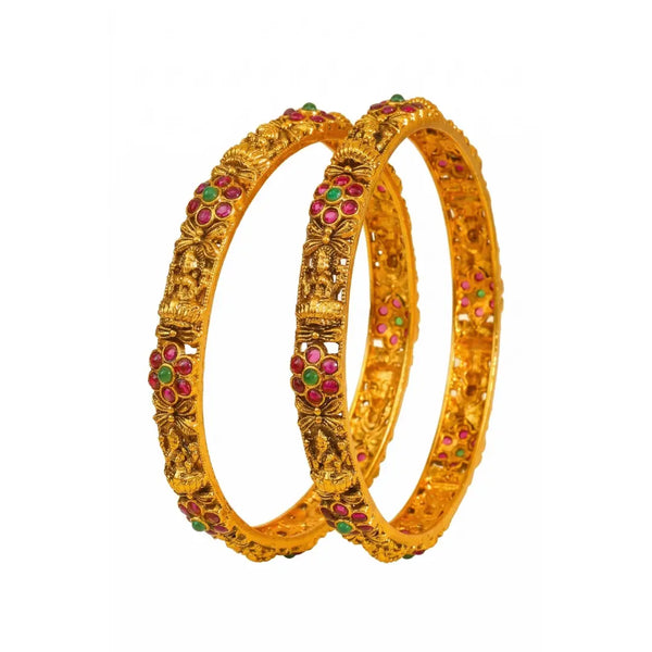 Swarna Pallavi Paired Bangle | Gold-Plated Golden Blossom Bangle Set V-2483