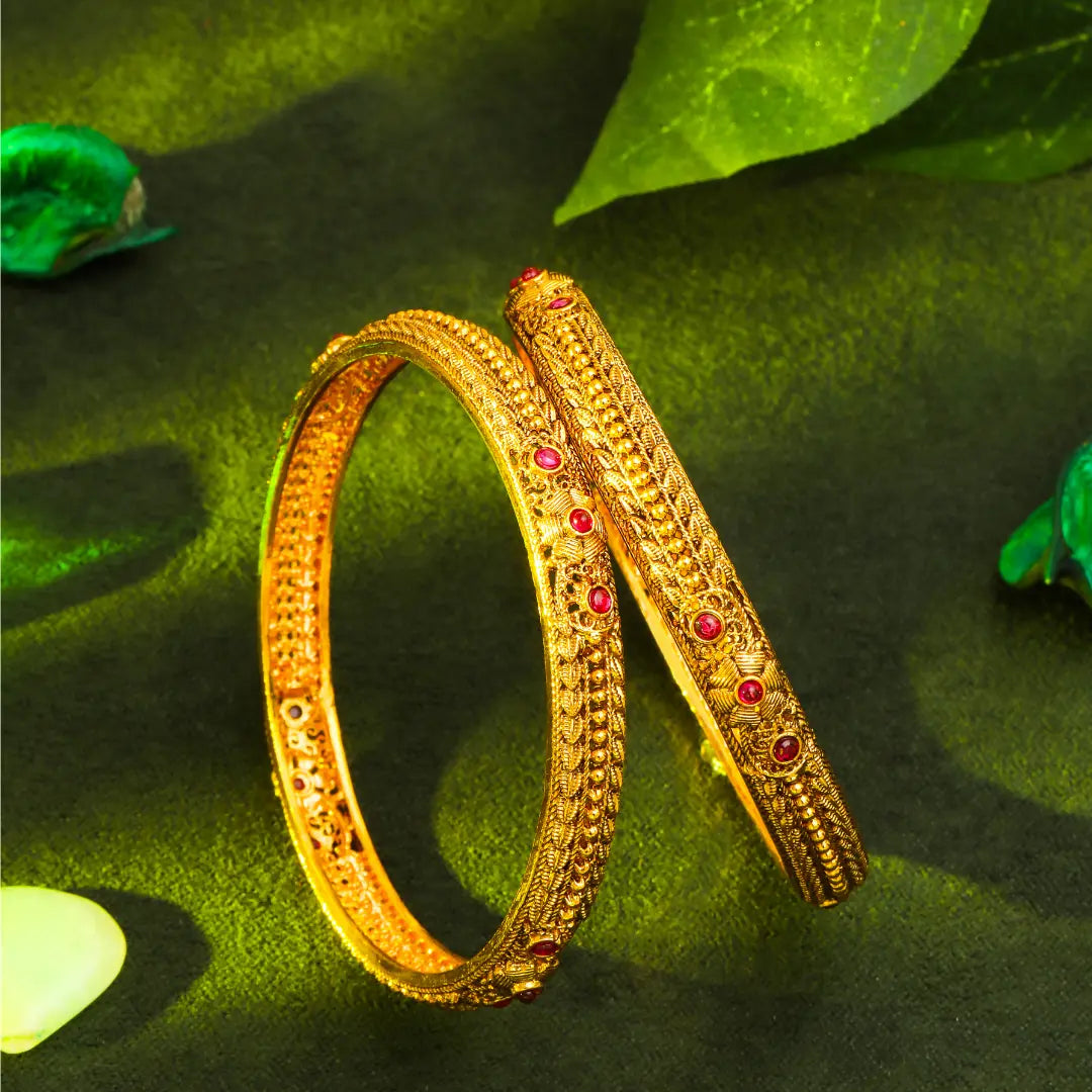 Ruby Grace Antique Gold Plated Bangles