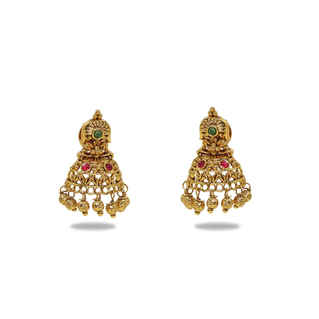 Bridal Temple Jhumkas with Gold-Plated