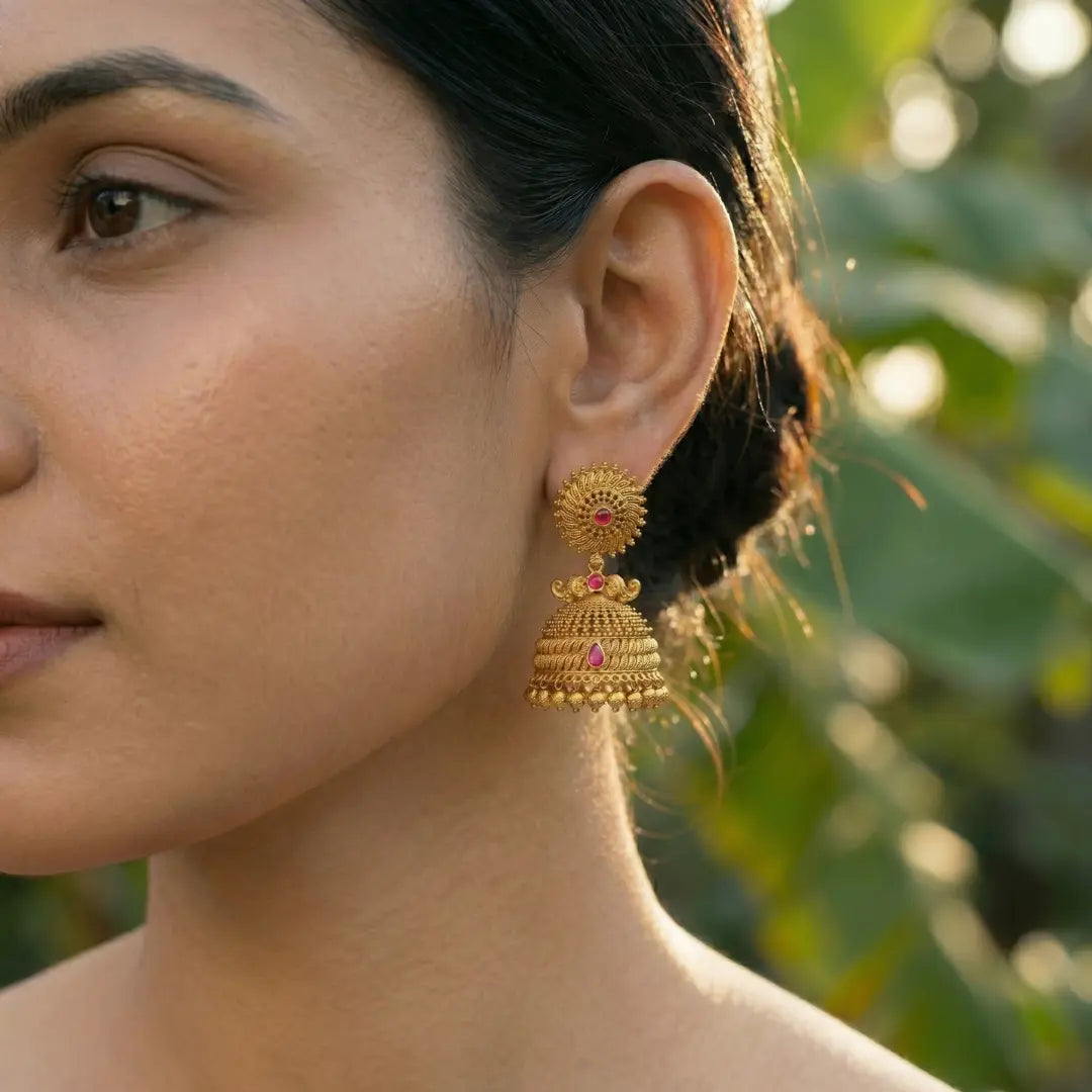 Airavata Shobha Jhumka | Gold-Plated Royal Elephant Temple Earrings