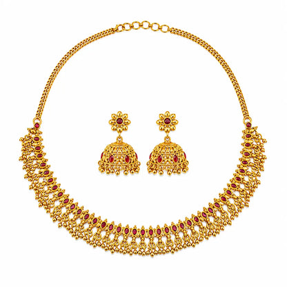 Gajra Haaram Short Necklace Set | Gold-Plated Temple Jewellery