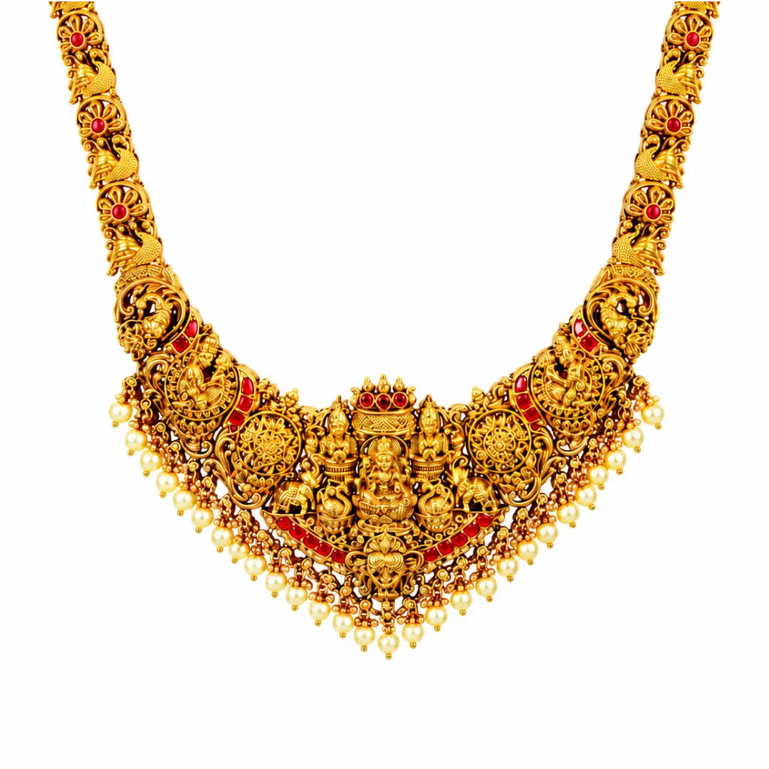 Rukmini Bhushana Kantha Long Necklace Set | Gold-Plated Temple Jewellery J-1056