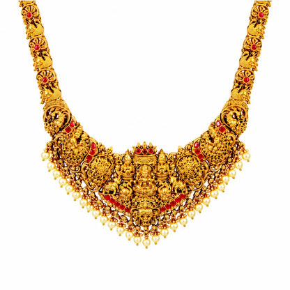 Rukmini Bhushana Kantha Long Necklace Set | Gold-Plated Temple Jewellery J-1056