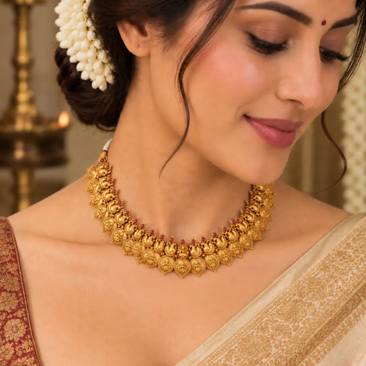 Lakshmi Coin Temple Jewellery Short Necklace Set K-1803