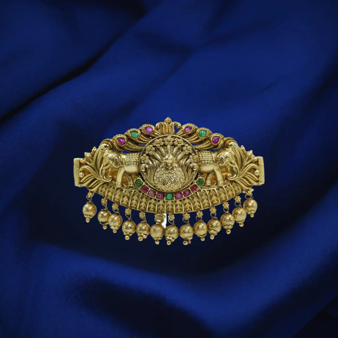 Gold-Plated Elephant & Peacock Design Hair Clip V-131