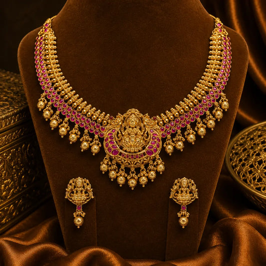 Gold Lakshmi Temple Necklace Set K-1168