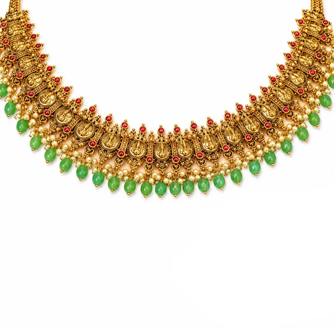 Muthu Swarna Kodi Haar Short Necklace Set | Gold-Plated Temple Jewellery J-1029