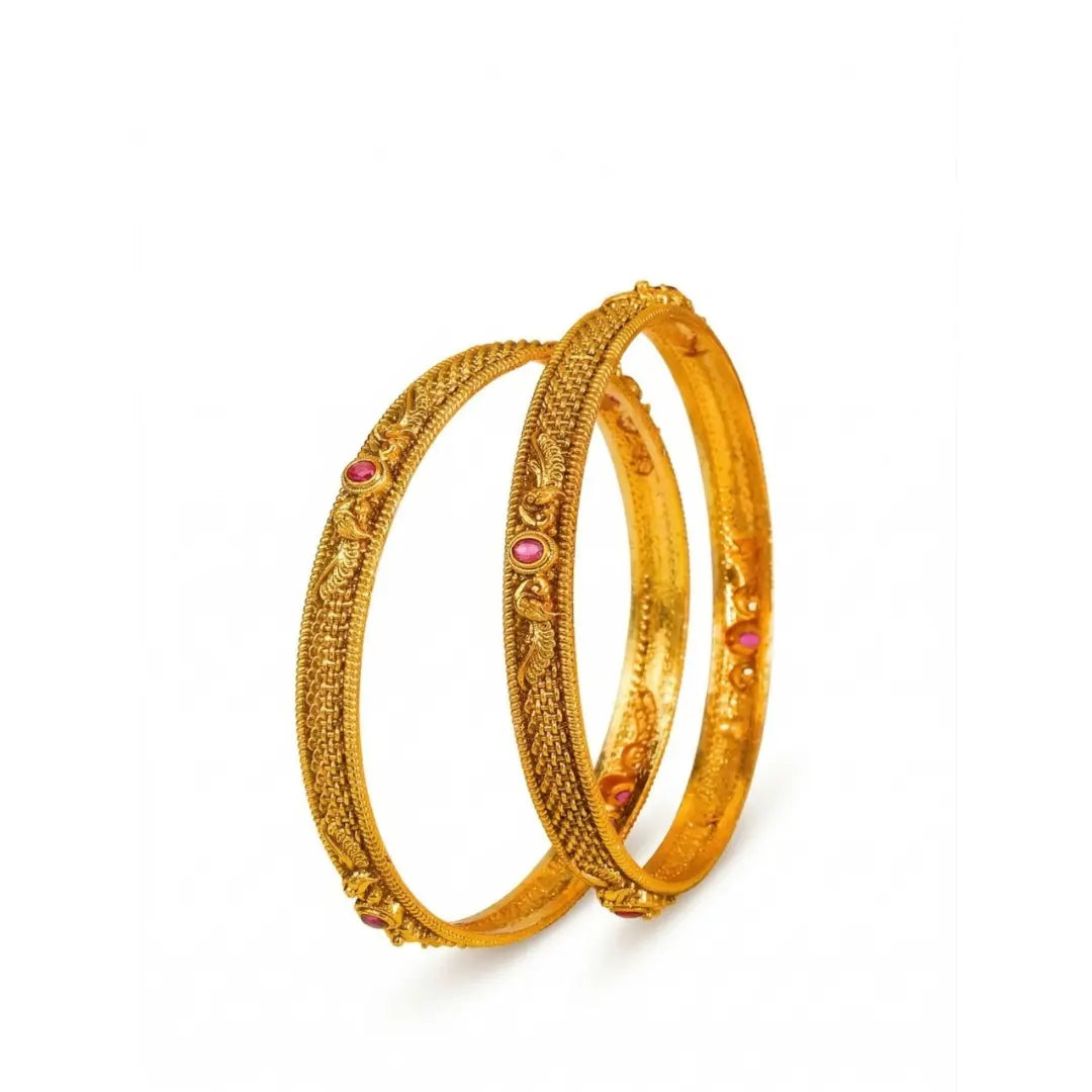 Shruti Lahari Paired Bangle | Gold-Plated Sacred Music Wave Bangle Set V-2567