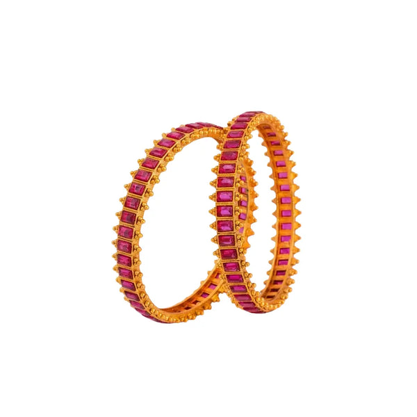 Rukmini Rekha Paired Bangle | Gold-Plated Divine Queen Line Bangle Set R-221