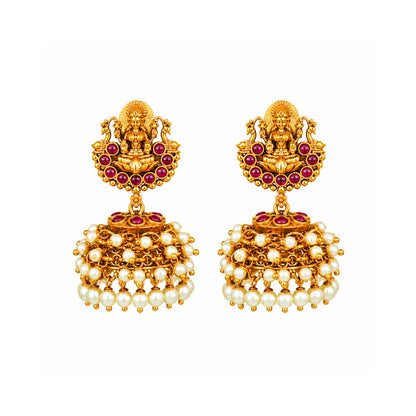 Antique Temple Laxmi Jhumka with Pearl Drops R-1645