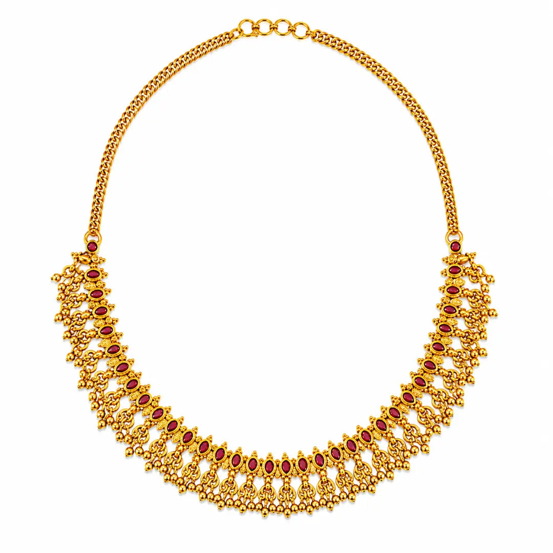 Gajra Haaram Short Necklace Set | Gold-Plated Temple Jewellery